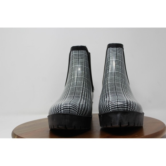 Jeffrey Campbell Cloudy-V Black White Plaid Platform Chelsea Boots 9M - Picture 6 of 12